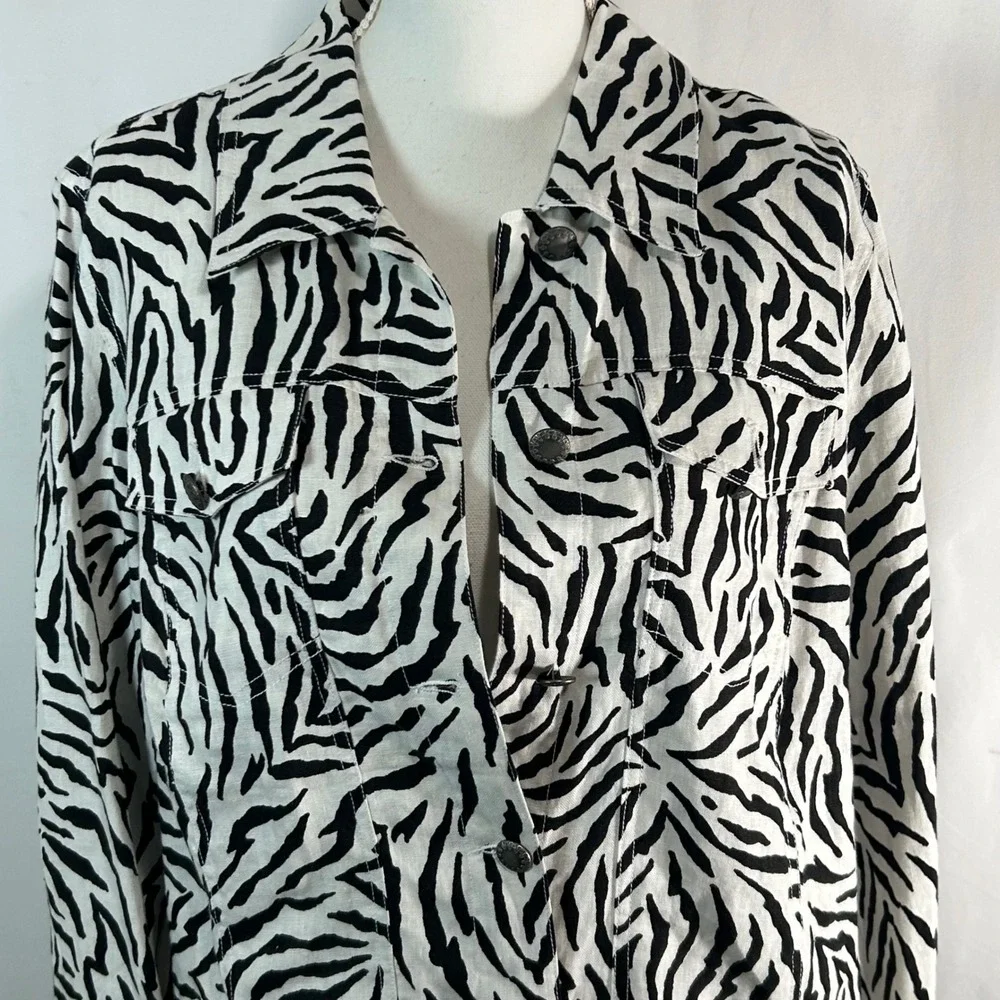 Lucy & Laurel Woman Zebra Print 100% Linen Jacket Black White Plus Size 1X‎ - Picture 3 of 9